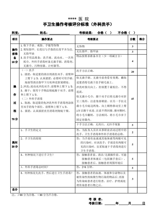 手卫生操作考核评分标准(外科洗手)