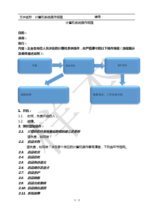 药品批发企业计算机系统操作规程编写内容要点