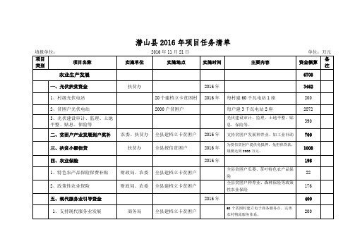 潜山2016年项目任务清单