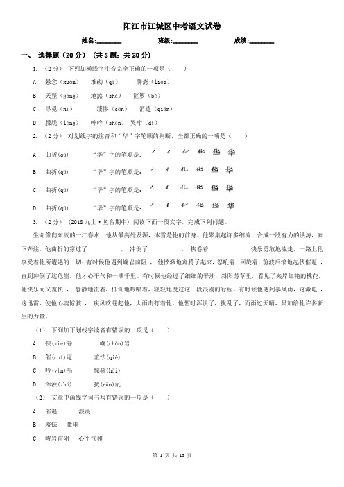 阳江市江城区中考语文试卷