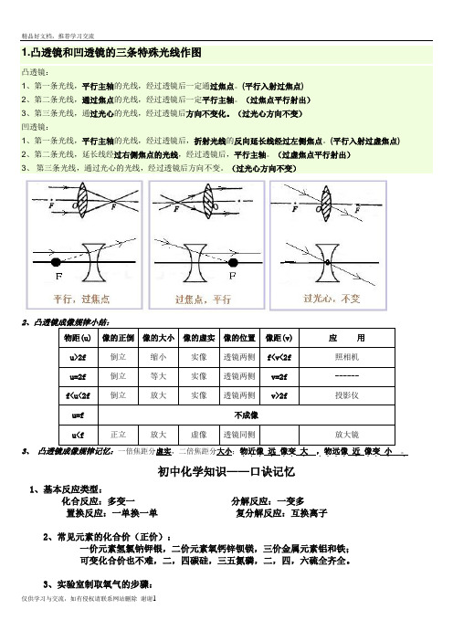 最新凸透镜和凹透镜的三条特殊光线作图