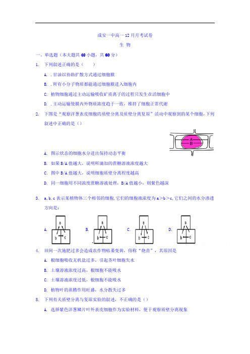 河北省成安县第一中学高一12月月考生物试题