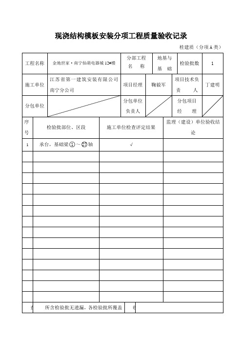 现浇结构模板安装分项工程质量验收记录