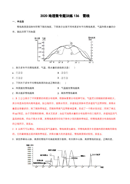 2022年高考地理热门经典微专题训练136 雪线 带详解