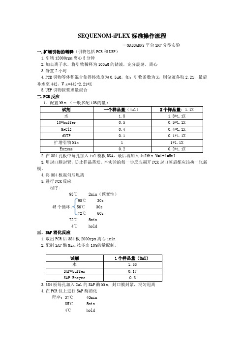 SEQUENOM-iPLEX标准操作流程