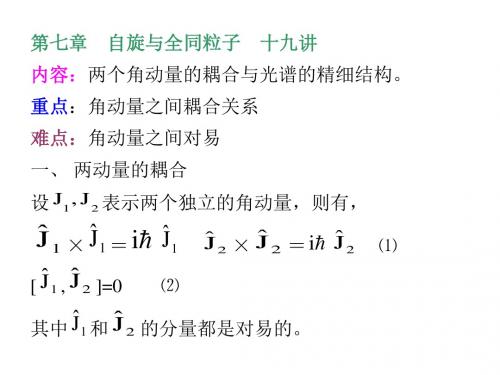 第七章 自旋与全同粒子 十九讲 ppt  量子力学教学课件