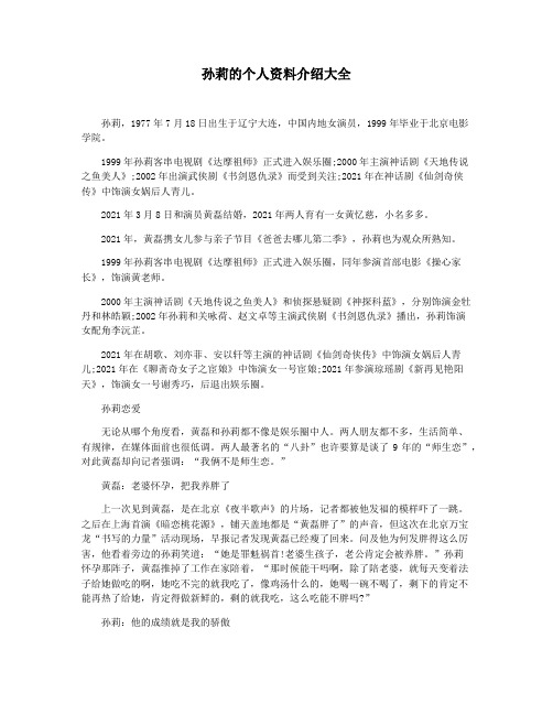 孙莉的个人资料介绍大全