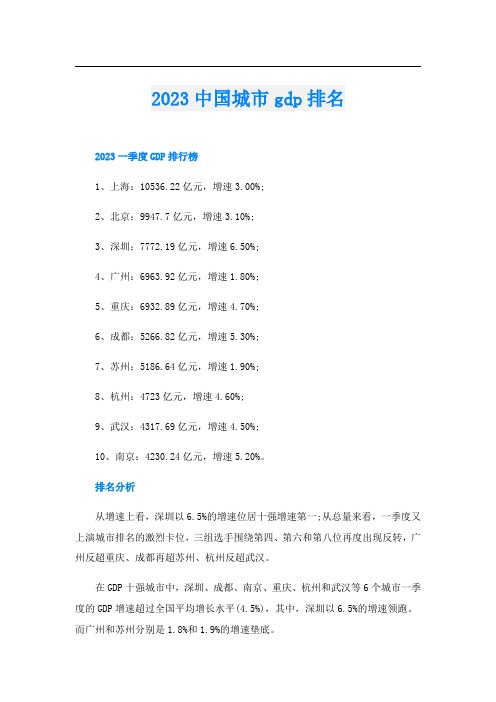 2023中国城市gdp排名