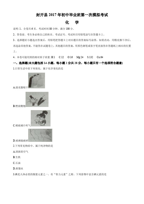 2017年广东省肇庆市封开县中考一模化学考试试题