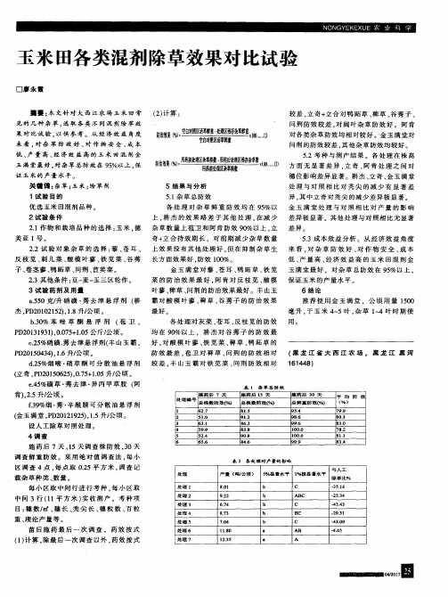 玉米田各类混剂除草效果对比试验