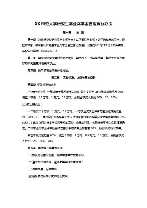 XX师范大学研究生学业奖学金管理暂行办法