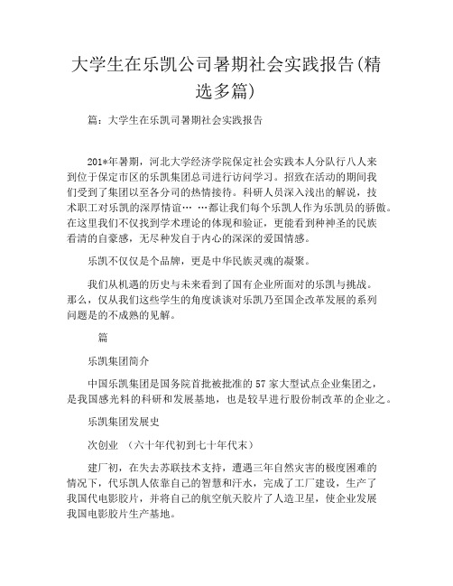 大学生在乐凯公司暑期社会实践报告(精选多篇)