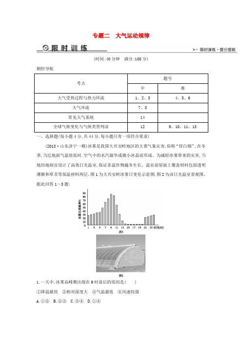 2019版高考地理二轮总复习限时训练：专题二大气运动规律  含解析