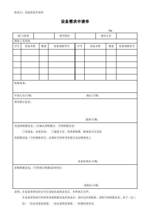 设备需求申请单