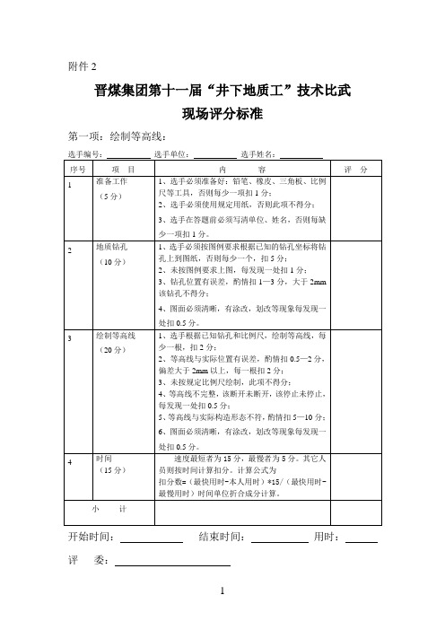 井下地质工技术比武现场评分标准