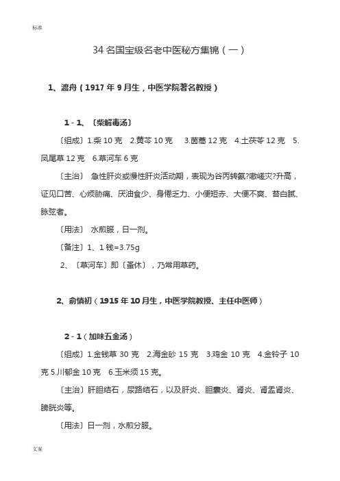 34名国宝级名老精深中医秘方集锦