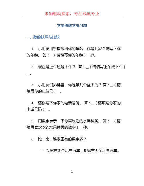 学前班数学练习题 (2)