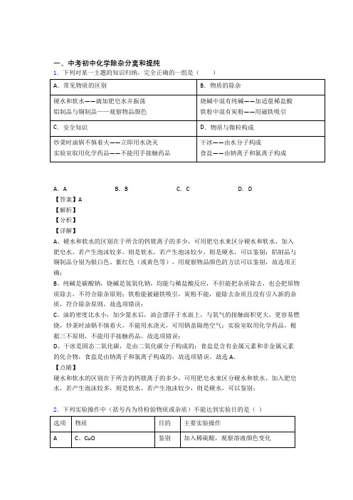 培优分离和提纯除杂辅导专题训练附详细答案