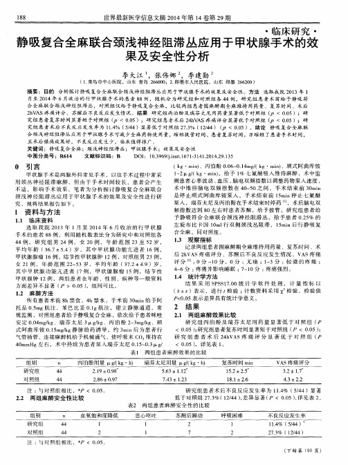 静吸复合全麻联合颈浅神经阻滞丛应用于甲状腺手术的效果及安全性分析