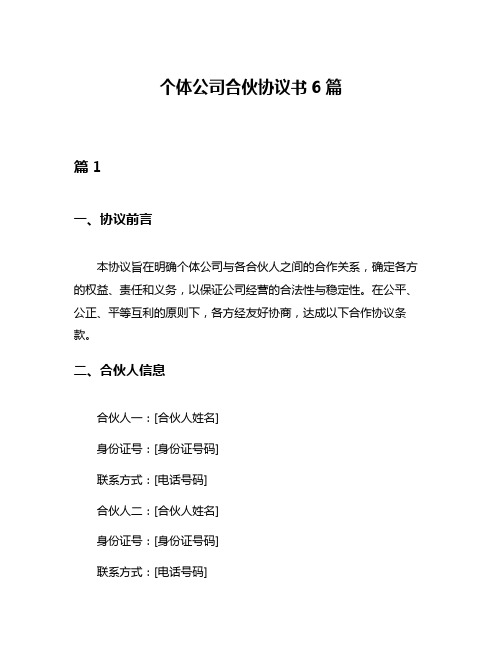 个体公司合伙协议书6篇