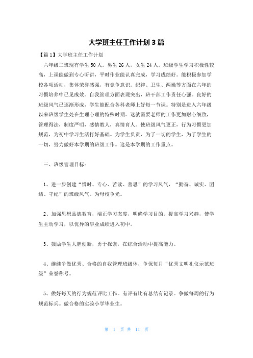 大学班主任工作计划3篇