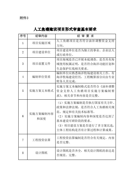 人工鱼礁建设项目形式审查基本要求