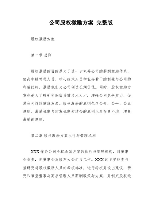 公司股权激励方案 完整版