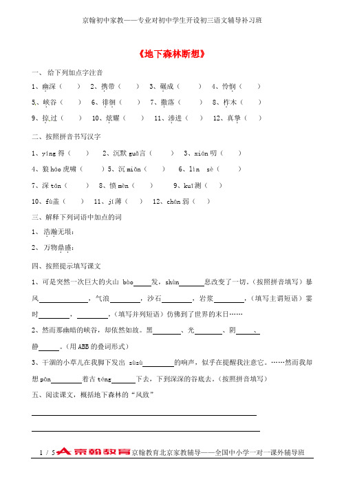 人教版九年级语文下册地下森林断想习题精选(含答案)