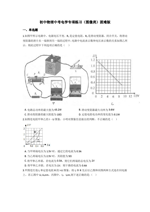 初中物理中考电学专项练习题(图像类)困难篇--含解析