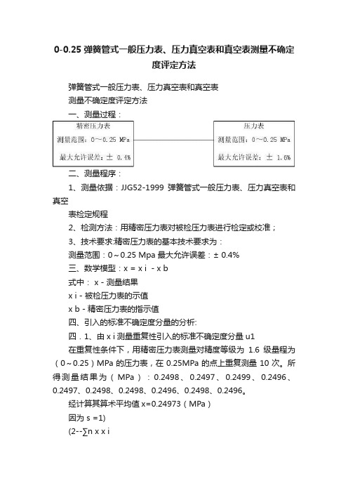 0-0.25弹簧管式一般压力表、压力真空表和真空表测量不确定度评定方法