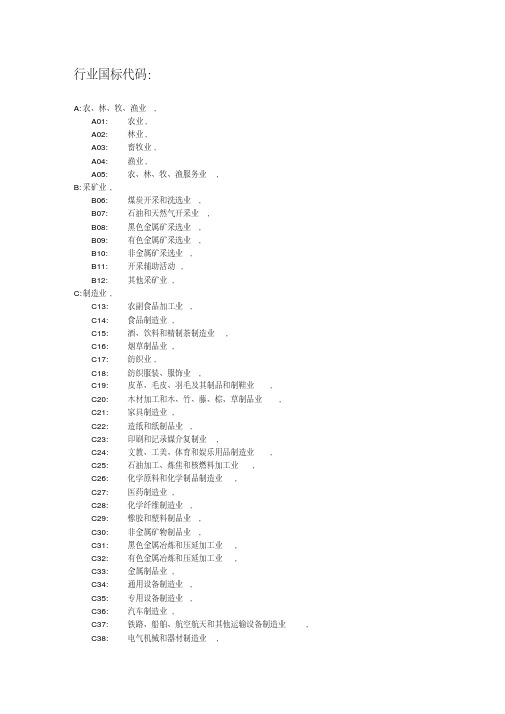 行业分类国标代码