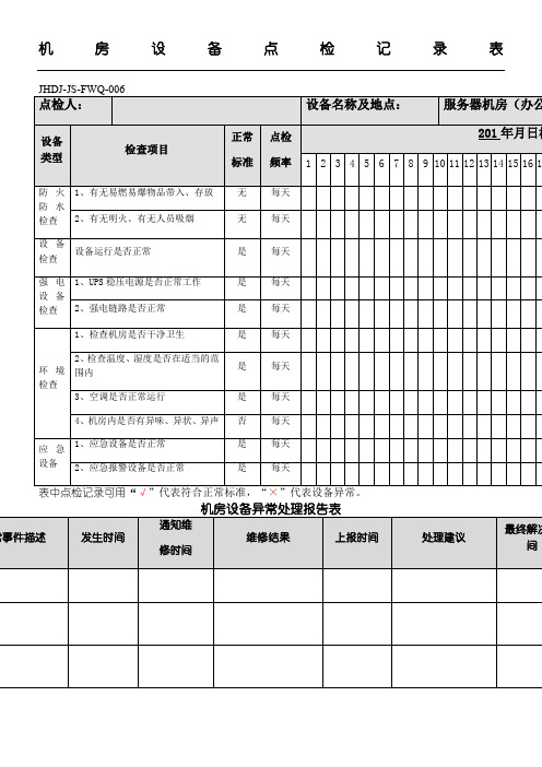 服务器机房点检记录表格模板