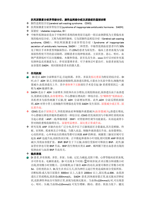 抗利尿激素分泌异常综合征、脑性盐耗综合症及尿崩症的诊断与鉴别