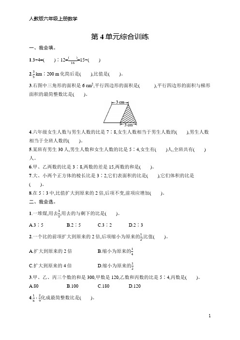 人教版六年级上册数学 第4单元综合训练(含答案)