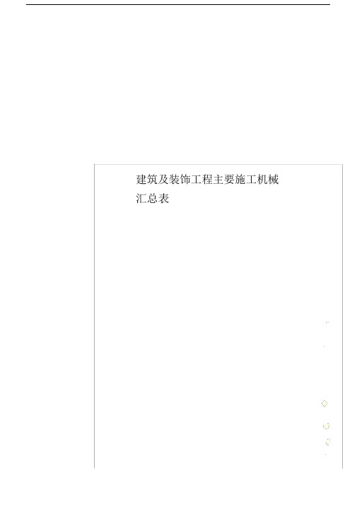 建筑及装饰工程主要施工机械汇总标准表格.doc