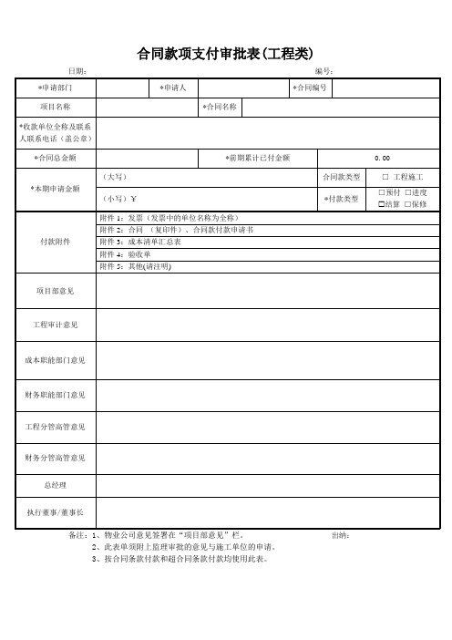 合同款支付审批表