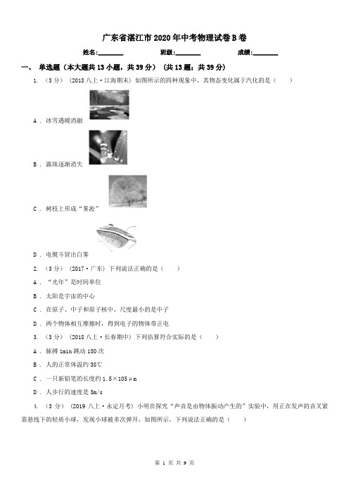 广东省湛江市2020年中考物理试卷B卷