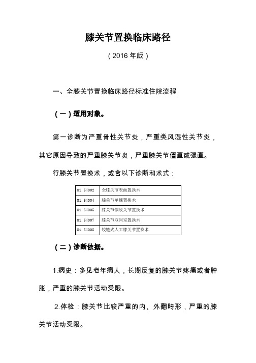 全膝关节置换临床路径表单