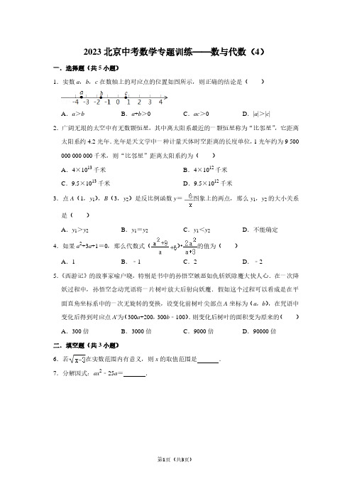 2023北京中考数学专题训练——数与代数(4)学生版