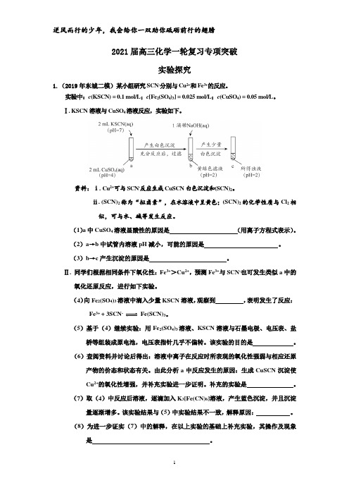 2021届高三化学一轮复习专题(实验探究专项突破)