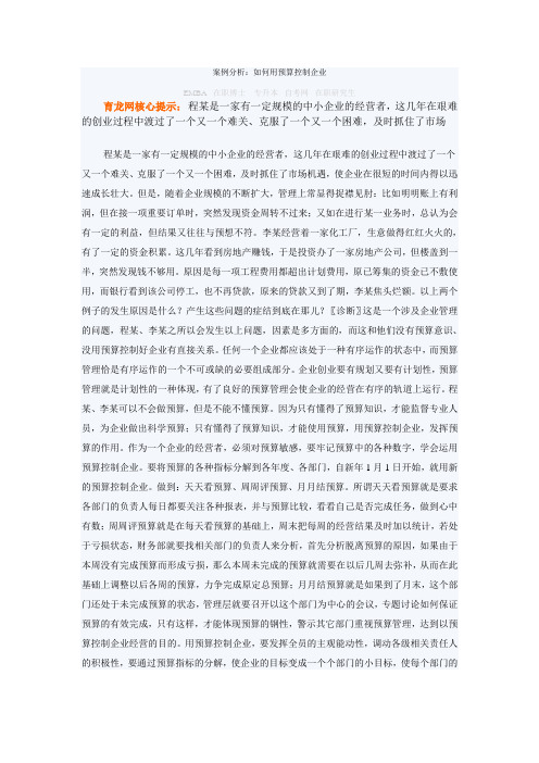 案例分析：如何用预算控制企业