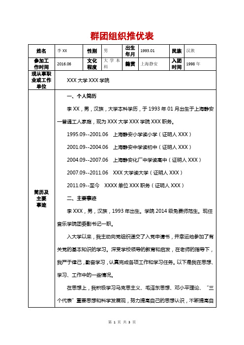 2020群团组织推优表(模板)