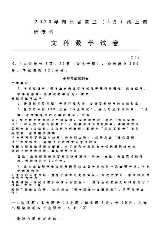 2020年  湖北省高三(4月)线上调研考试 数学文