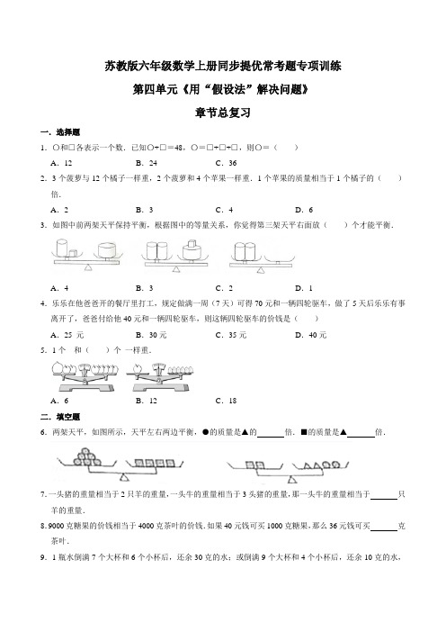 第四单元章节总复习六年级数学上册同步提优常考题专项训练(原卷)苏教版