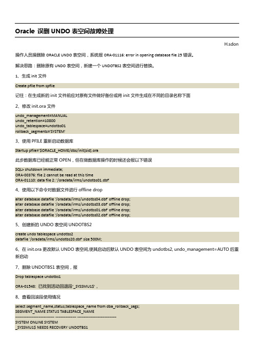 Oracle误删UNDO表空间故障处理