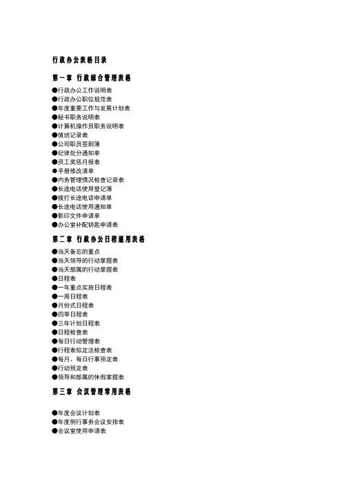 行政管理办公表格目录