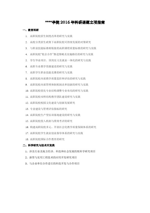 钟山职业技术学院2016年科研课题立项指南【模板】