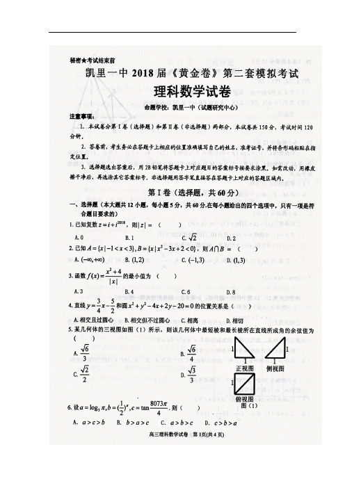 贵州省凯里市第一中学高三数学下学期(第二套)模拟考试试题 理(扫描版)