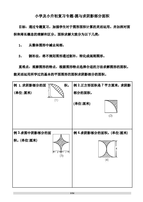 小学及小升初复习阴影部分求面积及周长用—含完整答案[1]