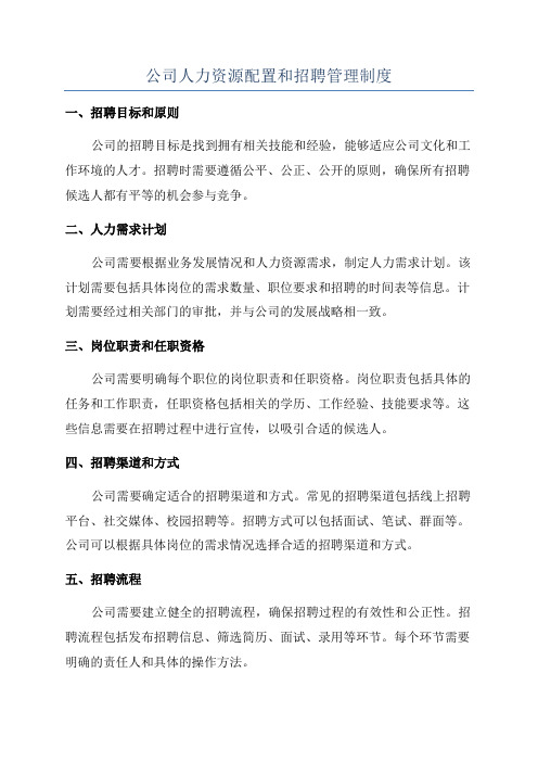 公司人力资源配置和招聘管理制度